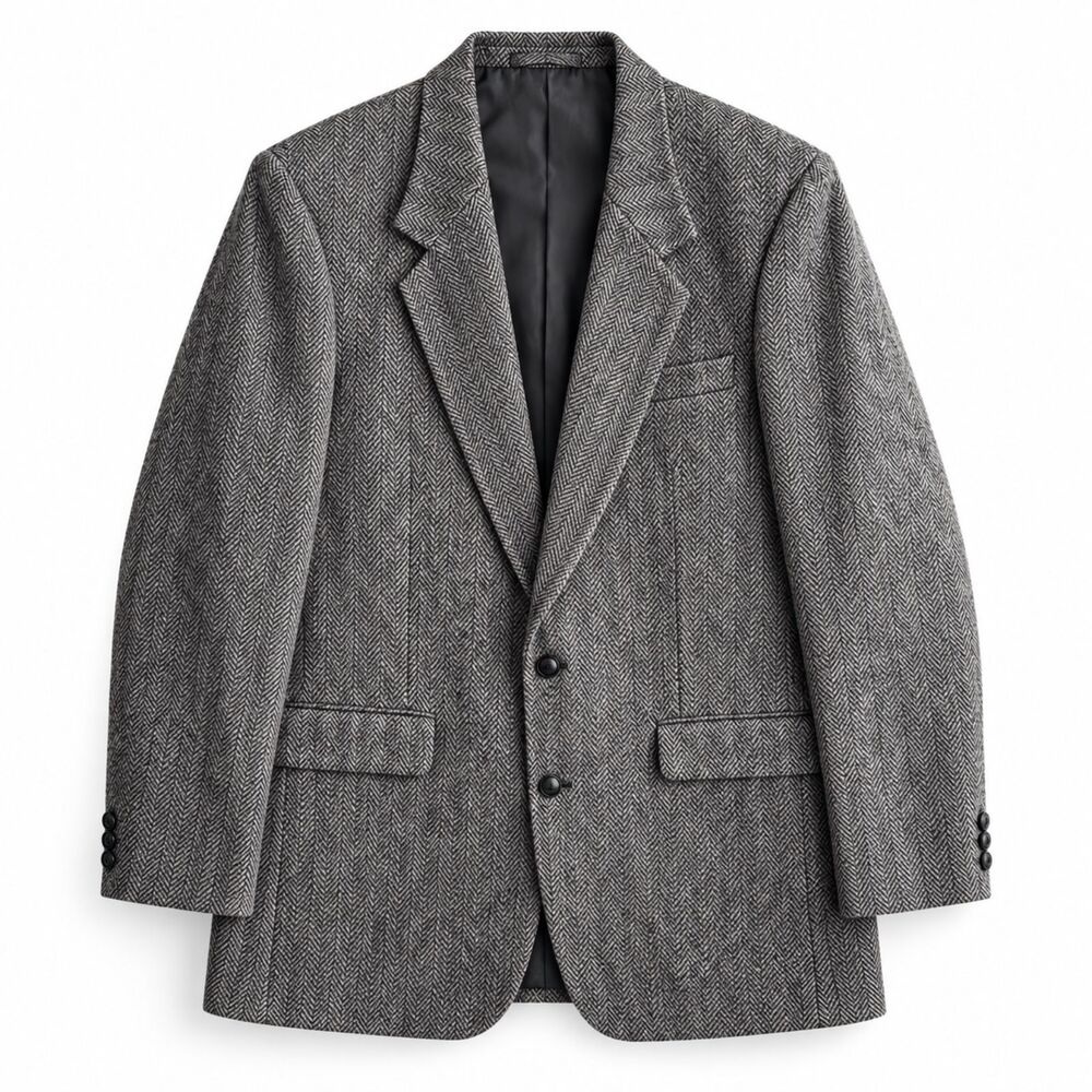 VTG Woolrich Harris Tweed Scottish Wool Blazer Herringbone Coat Gray Men's 44L